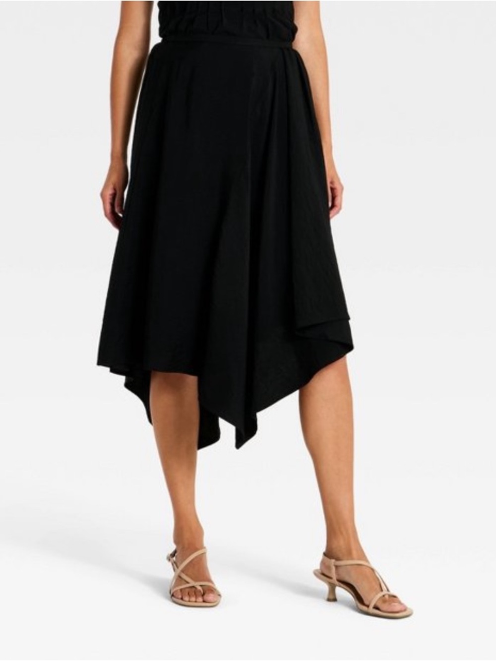 Women’s Asymmetric  Hem Mid Skirt -   Black. S